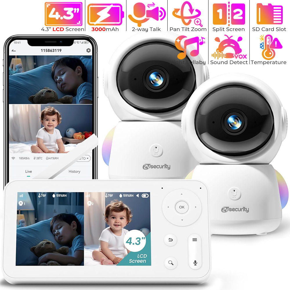 Audio Detect Music - 2K Babyphone mit 2 Kameras und