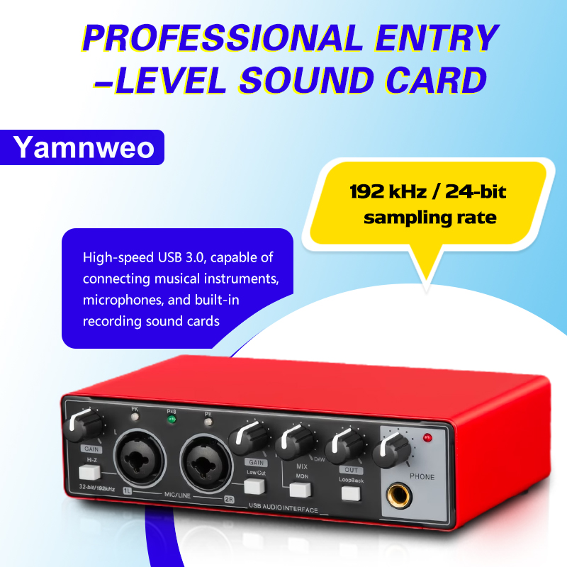 Audio Music Production - YAMNWEO MD21 Rote USB-Audio-Interface-Soundkarte, 24Bit/192kHz Dual-Channel-Soundkarte