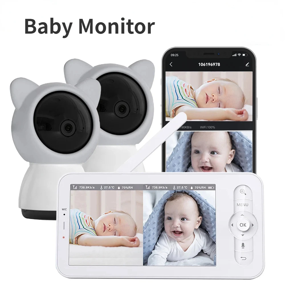 Audio Detect Music - Babyphone HD 5-Zoll-LCD Zwei-Wege-Gespräch PTZ Schlaflieder